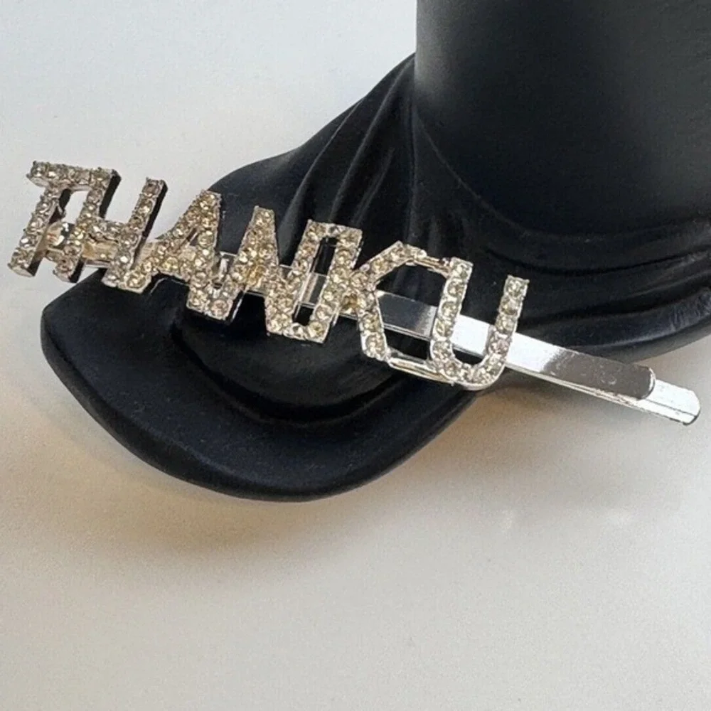 Silver Rhinestone THANK U Statement Hair Clip Bobby‎ Pin Slide Accessory J-01